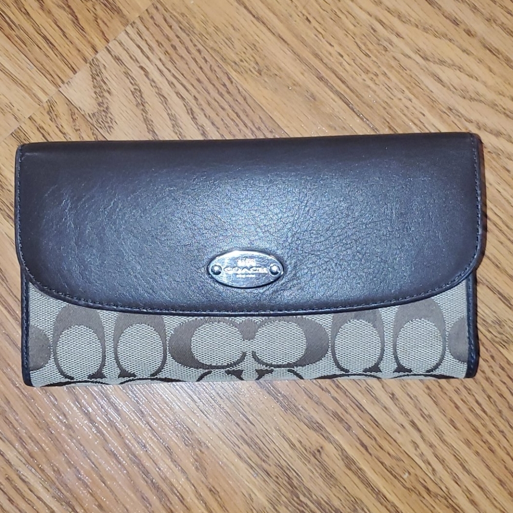 Brown and Tan Coach Wallet with Checkbook Holder
